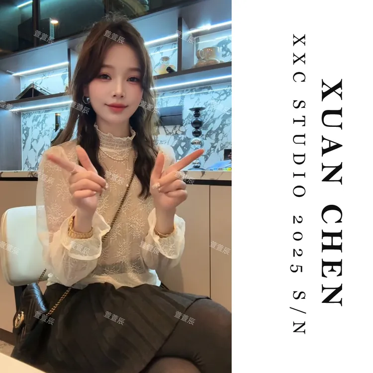 【叠穿秀场】打底衫女款爆款2025新款半高领洋气蕾丝打底衫#8962