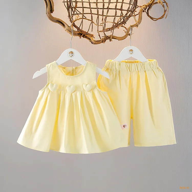 2025新款夏季可爱心形背带裙套装宝宝衣服洋气两件套儿童时尚夏装
