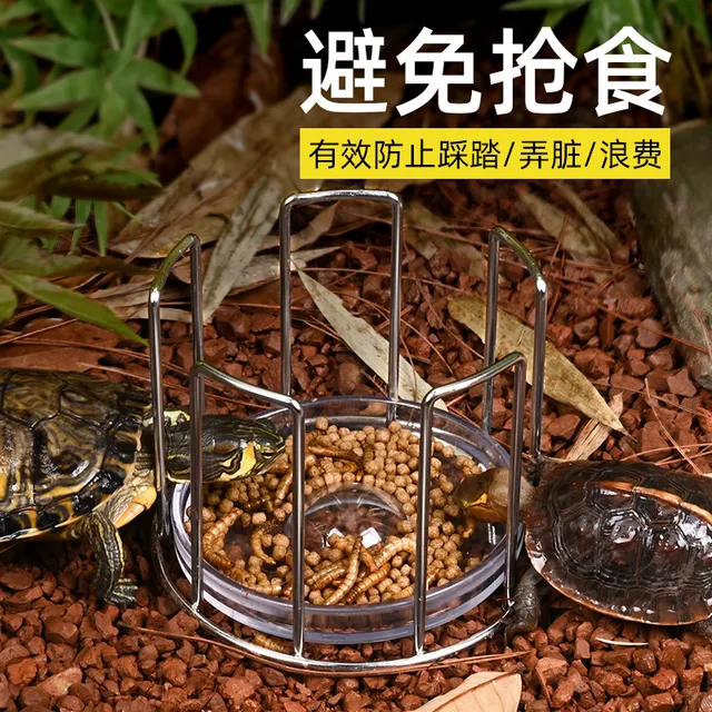 乌龟喂食盆黄缘龟专用喂食器不锈钢食槽半水龟饮水器爬宠蜥蜴水盆