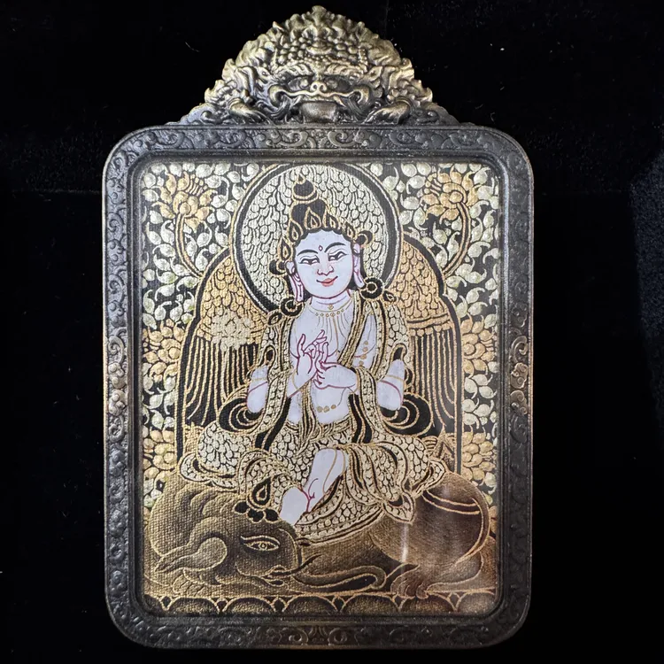 黑金热贡普贤守护纯手绘矿物质唐卡