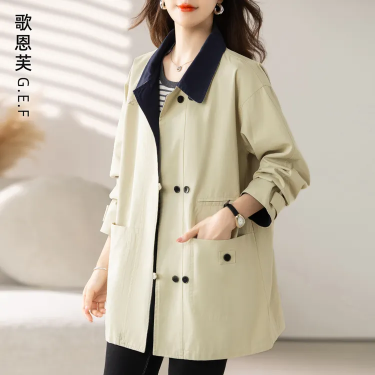 休闲中长款风衣女春秋2025年新款高级感气质宽松休闲百搭拼色外套