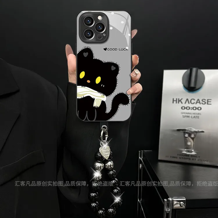 电镀玻璃黑色小猫适用苹果/oppo/华为/vivo/小米创意ins风手机壳