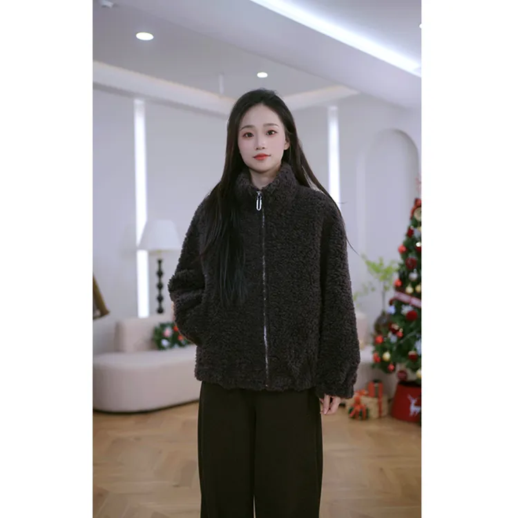 HANYU/韩禹TF235新款100羊毛外套女宽松显瘦短款加厚保暖休闲