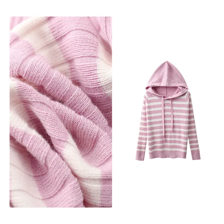 门店24&9！佰搭帽衫」条纹显瘦连帽百搭女式针织衫H00900