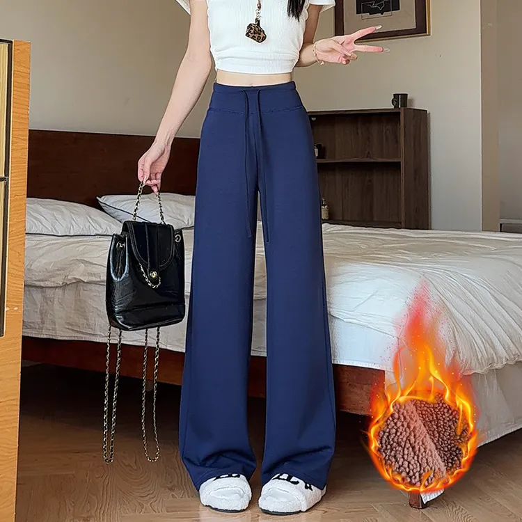 【正版太空棉+运费险】美式复古太空棉高腰休闲加绒加厚阔腿裤子女