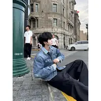 8645 设计感假两件牛仔外套男女秋季美式复古翻领情侣夹克