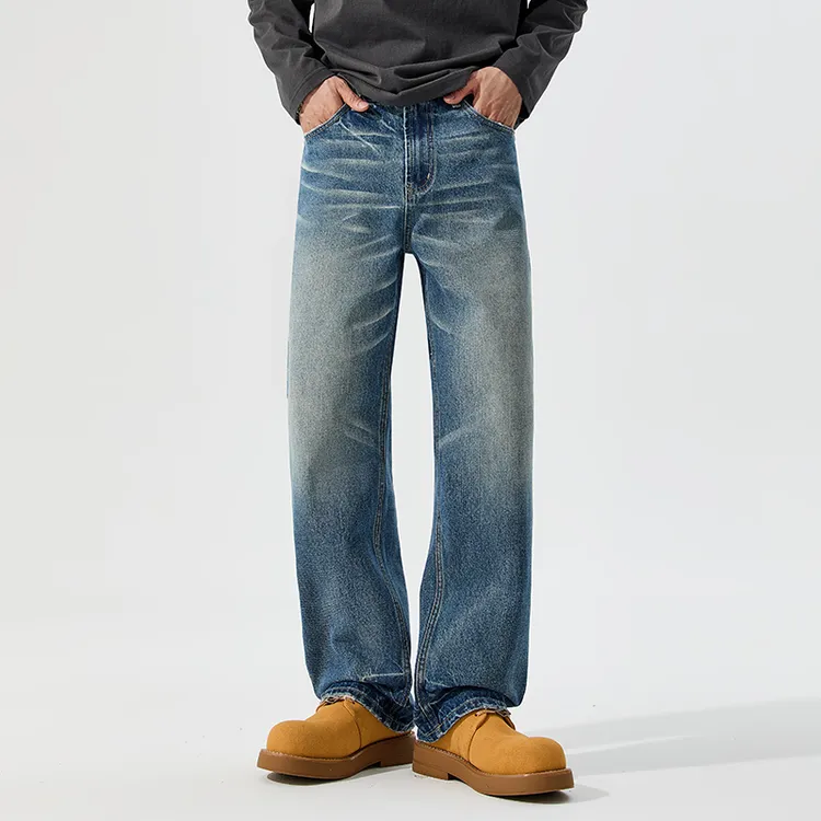 美式直筒牛仔裤宽松裤直筒裤高街休闲百搭复古水洗做旧长裤四季款