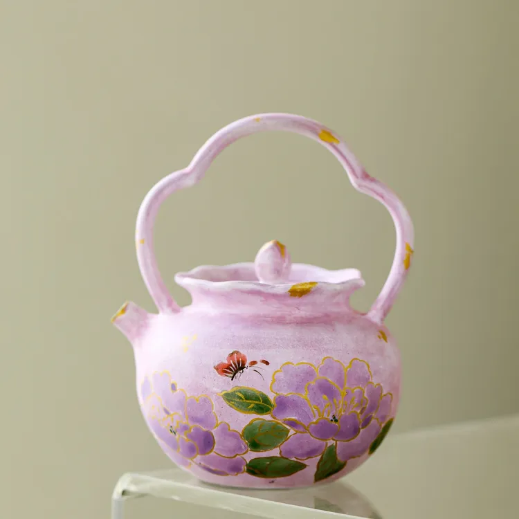 百垚纯手绘紫金牡丹花提梁壶清新泡茶壶功夫茶具陶瓷泡茶器冲泡壶
