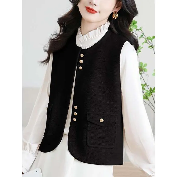 时尚马甲坎肩无袖背心小香风外套女针织开衫彷双面呢绒毛上衣马夹