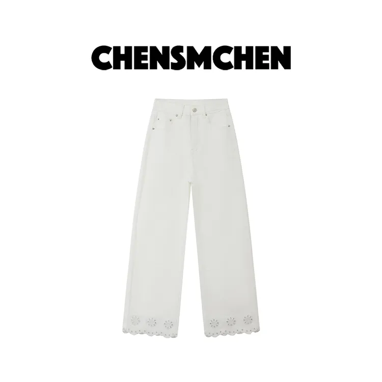 CHENSMCHEN 时尚简约百搭镂空牛仔裤女宽松显瘦直筒裤CSN8536TT