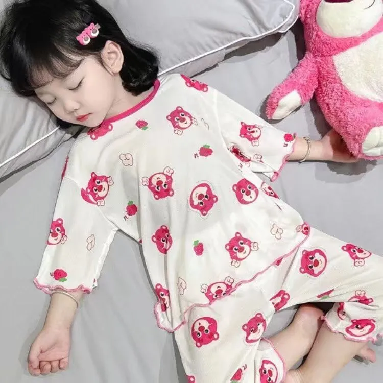 冰丝宝宝睡衣夏季薄款套装洋气女童夏装两件套家居服小童空调服女
