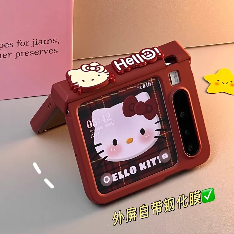 适用华为PuraX折叠屏手机壳膜一体KT猫酒红全包磨砂肤感保护套女