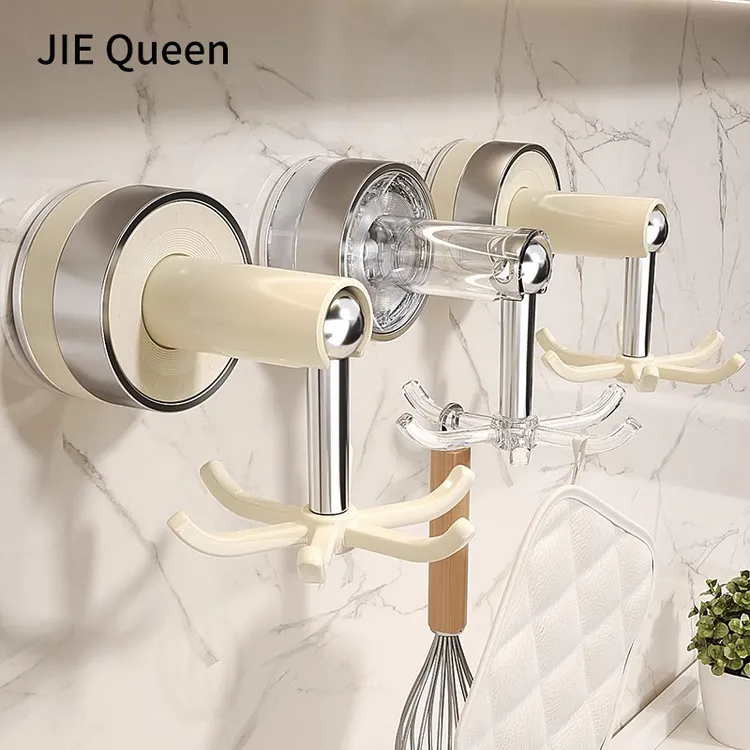 六爪吸盘厨房挂钩旋转免打孔壁挂勺子铲子多功能厨具收纳挂架粘钩