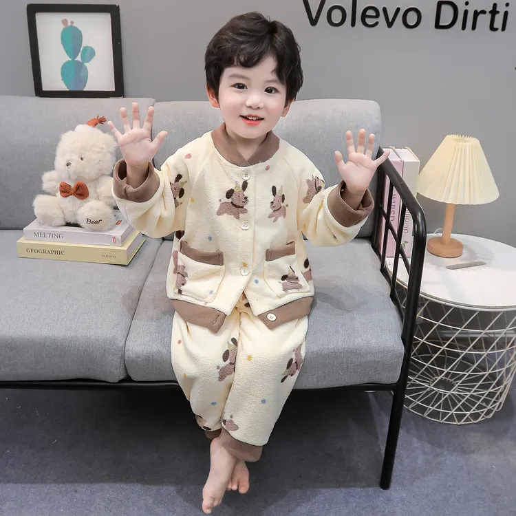 儿童睡衣秋冬季2025法兰绒加厚套装男孩珊瑚绒开衫保暖家居服冬款