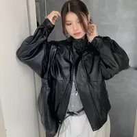 7037 韩系简约百搭立领机车风夹克皮衣