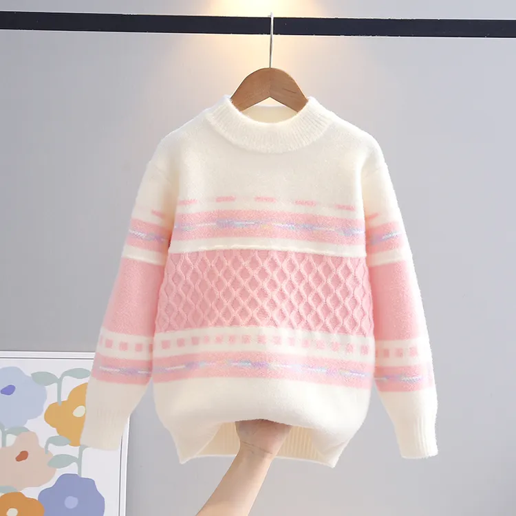 女童毛衣2025新款洋气圆领毛衣秋冬季针织衫打底衫中大童套头毛衣