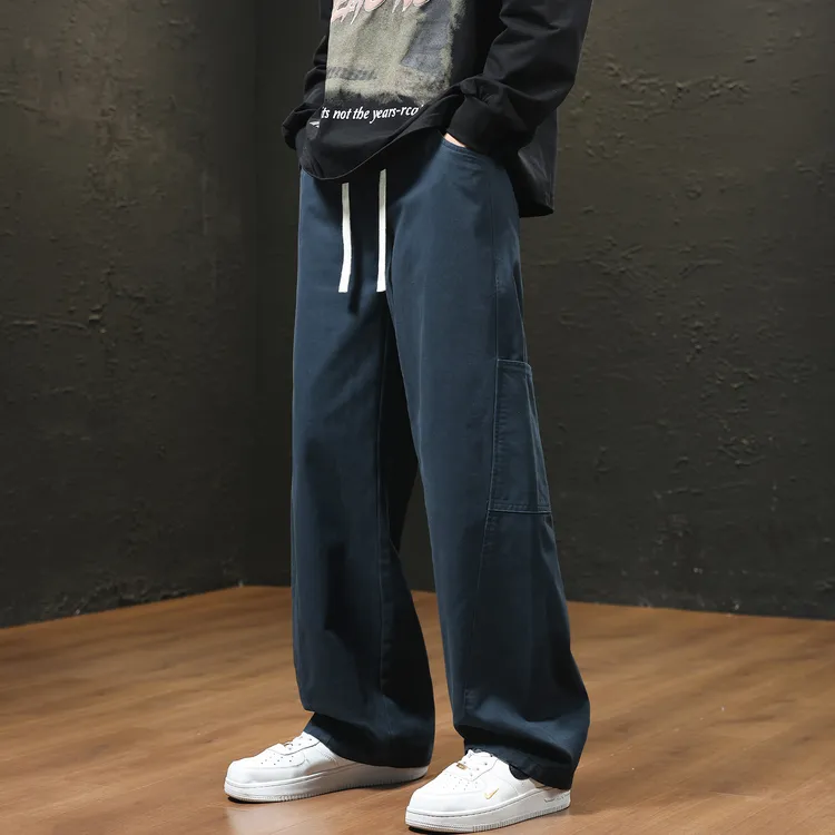 美式潮牌伐木工装裤子纯棉阔腿休闲裤男款春秋季宽松百搭直筒长裤
