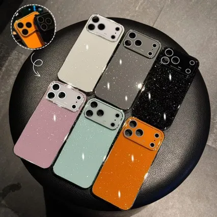 日韩适用苹果17Pro手机壳电镀玻璃满天星闪粉iPhone16promax简约