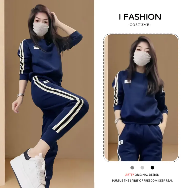 高含棉休闲运动服套装女2025年春秋新款气质长袖卫衣束脚裤两件套