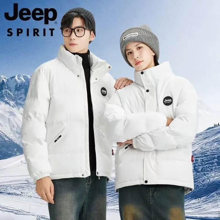 Jeep吉普立领羽绒棉服男士冬季新款加厚情侣防寒冬装女短款外套男