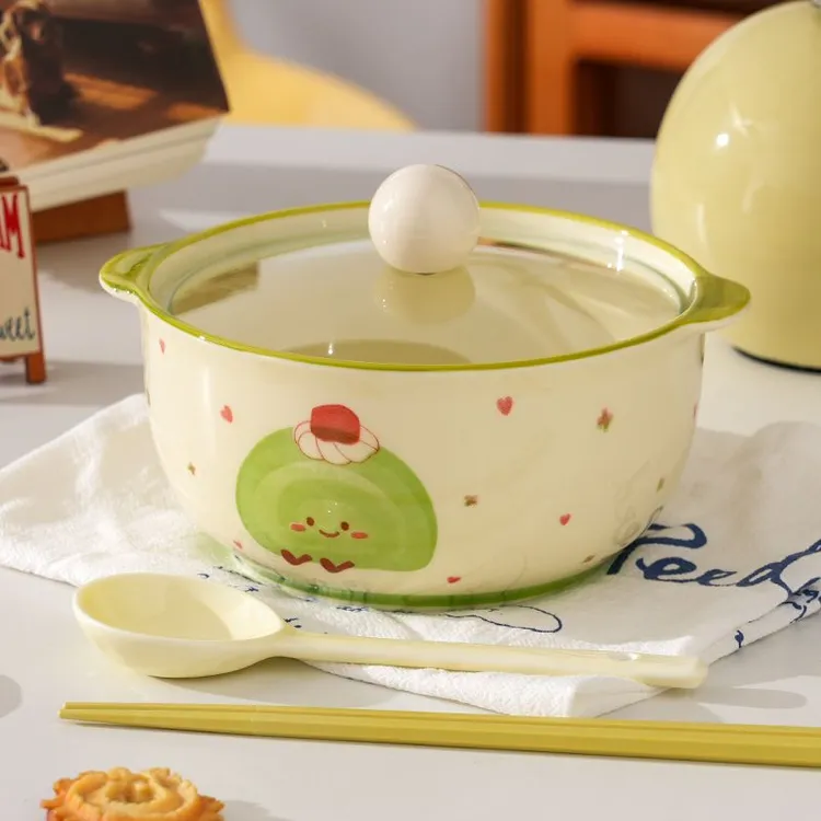 烘焙泡面碗带盖学生宿舍用方便面碗饭碗双耳陶瓷汤碗螺蛳粉碗sq