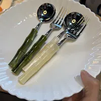 304不锈钢竹节手柄翡翠绿色象牙白亚克力