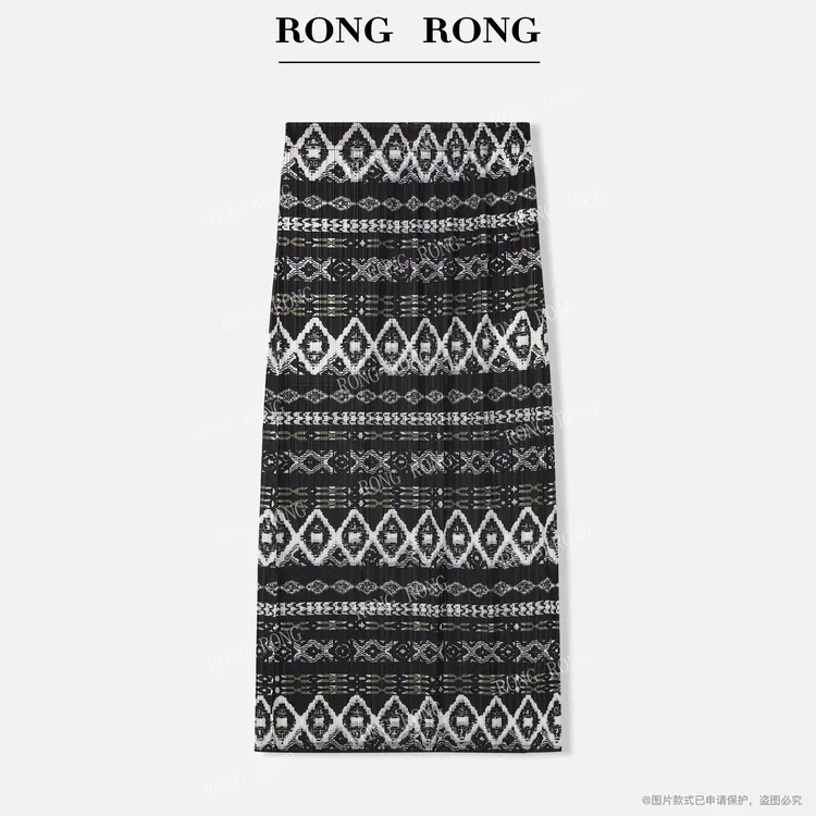 溶溶【悠闲时光】RONGRONG 显瘦遮肉艺术压褶三宅松紧腰半身裙25756