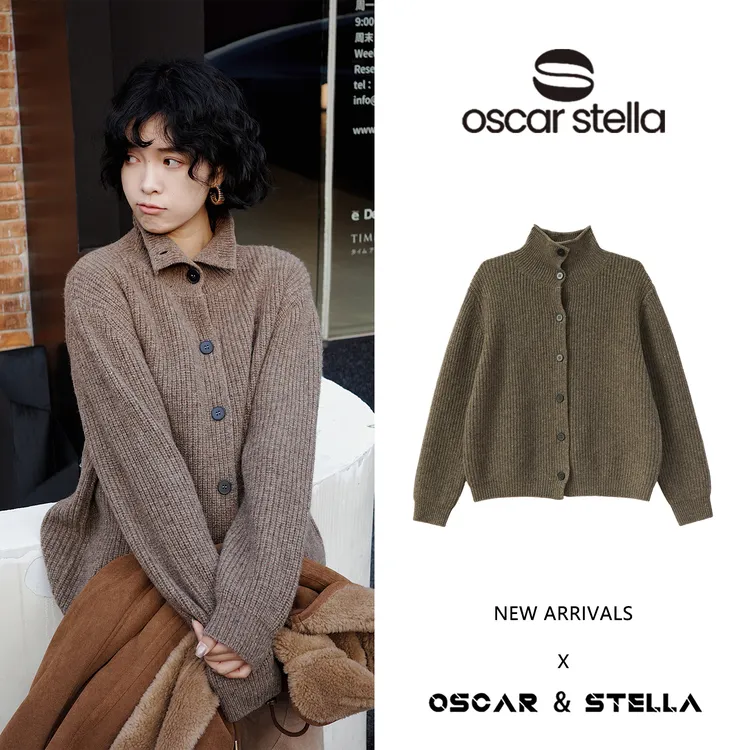 OSCAR&STELLA【古堡】宽松长袖休闲高领百搭开衫毛衣134-25305