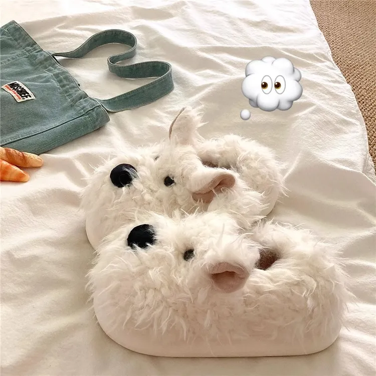 升级加厚潦草小狗可爱包跟棉拖鞋女冬厚底加绒保暖居家防滑可外穿