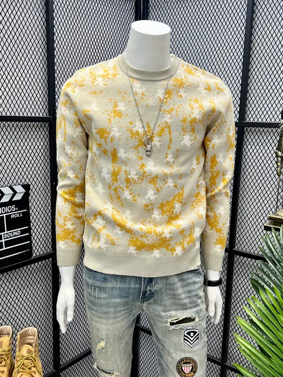 欧货高端提花圆领男士加厚针织衫秋冬季2025新款潮痞帅毛衣打底衫