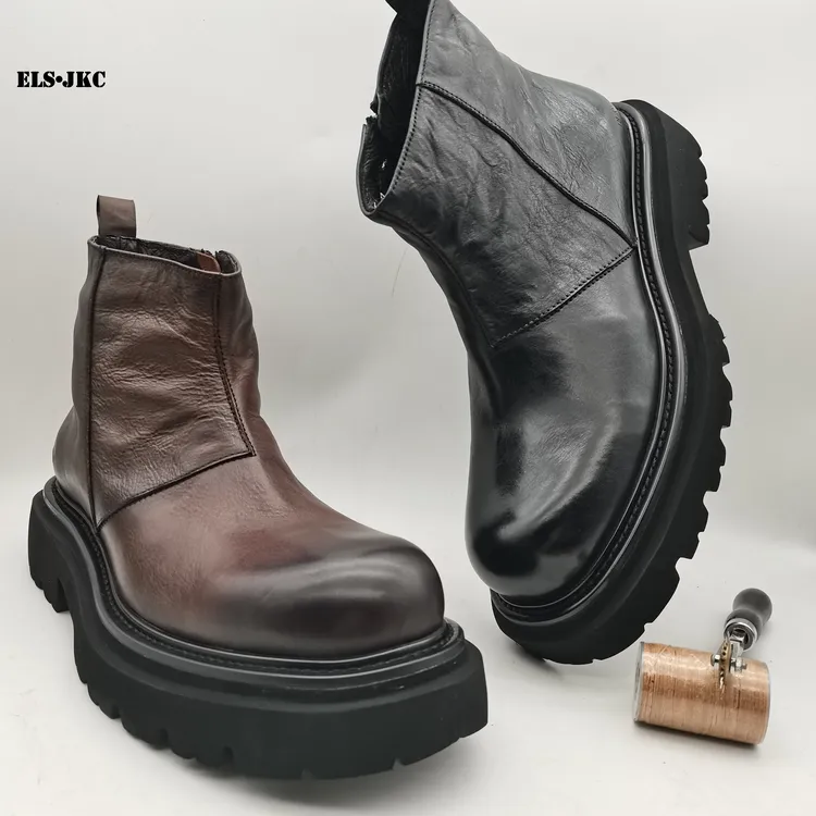 ELS•JKC品牌，俄罗斯设计师设计俄款马臀皮切尔西靴男款