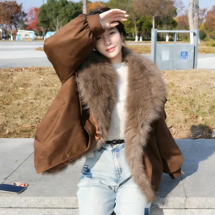 新年轻奢麂皮绒90白鹅绒年终促销狐狸毛毛领可拆卸短款外套女双12