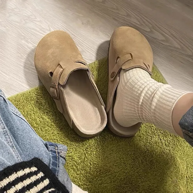 勃肯鞋女2025新款春秋厚底包头外穿一脚蹬懒人鞋舒适拖鞋