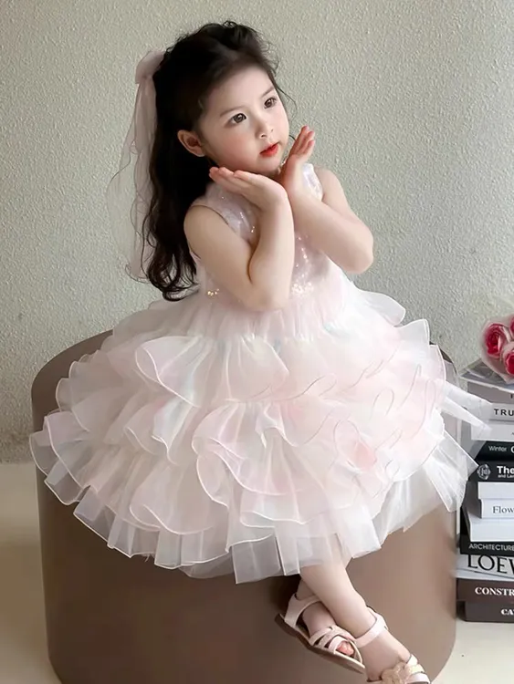 女童连衣裙夏装儿童亮片洋气网纱公主裙生日裙子小女孩背心裙六一