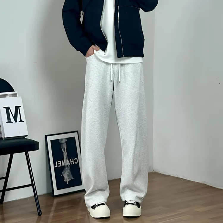 2025美式高街弯刀裤男女潮牌秋冬直筒阔腿裤运动重磅百搭休闲卫裤