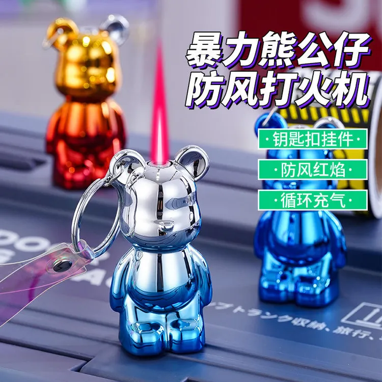 金属暴力熊打火机气体网红ins抖音生日礼物打火机钥匙扣电镀创意