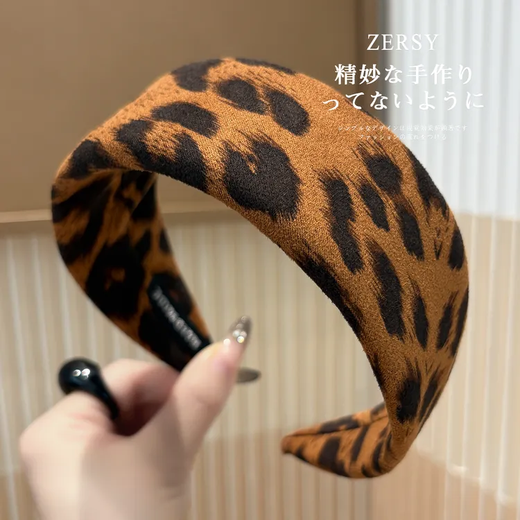 秋冬新款豹纹海绵金属发箍女高级感洋气时尚发卡日常外戴洗脸头箍