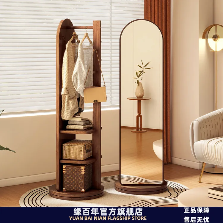 旋转全身镜落地镜家用卧室可旋转移动穿衣镜带挂衣架一体试衣镜子