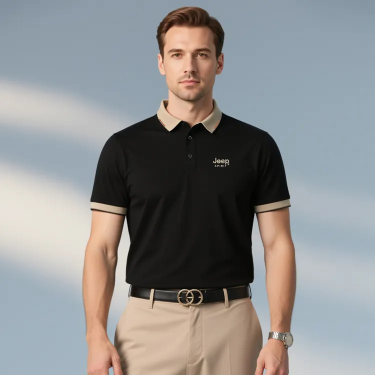 JEEPSPIRIT吉普短袖POLO衫男士商务休闲弹性刺绣翻领透气上衣