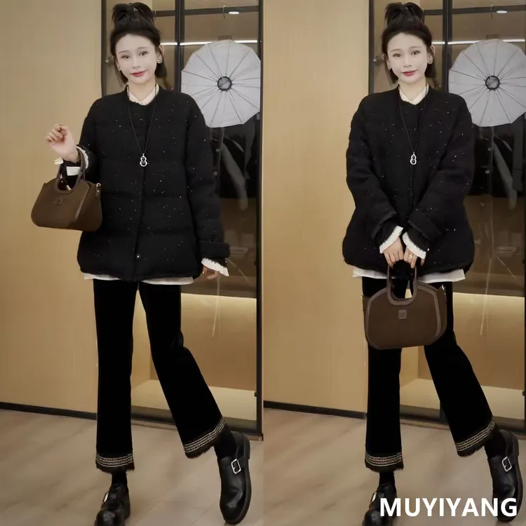 【墨闪】独特设计感亮闪90白鸭绒高定版羽绒服 衣长75 25-648#