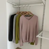 秋季韩系全羊毛‘番石榴’V领套头针织