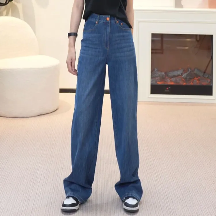 GIRDEAR/哥弟夏季牛仔裤摩登复古百搭潮夏季女士复古直筒牛仔裤