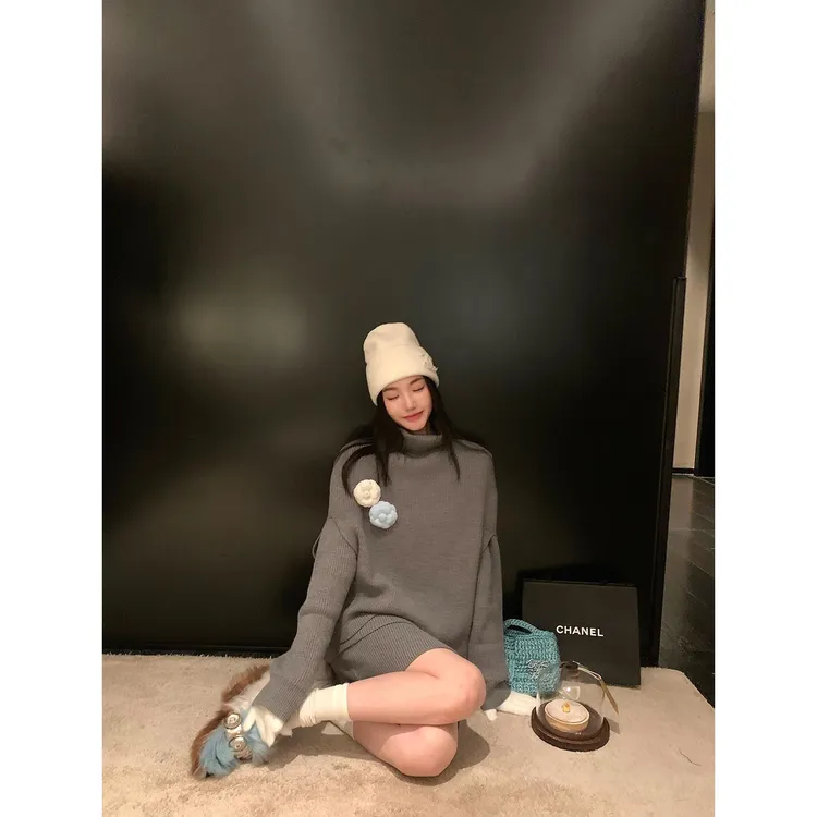 区区欧阳 高领毛衣女冬季新款加厚慵懒风斗篷针织衫宽松复古上衣