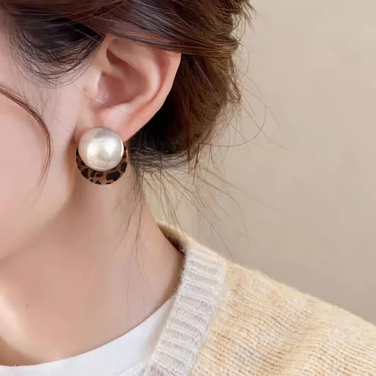 铜合金耳饰 美拉德复古豹纹耳钉女爆款小众设计耳环高级感耳饰