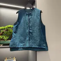 中式马夹复古盘扣传统改良浮光蓝花色女装气质宽松马甲6691