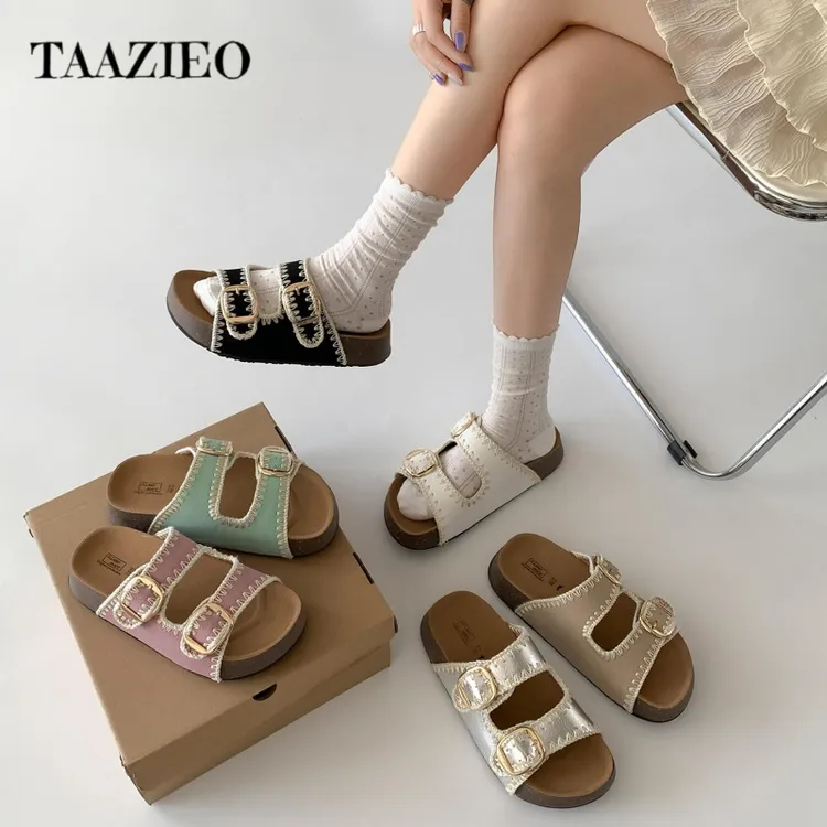 TAAZIEO复古白色一字厚底拖鞋女2025新款夏外穿法式防滑网红