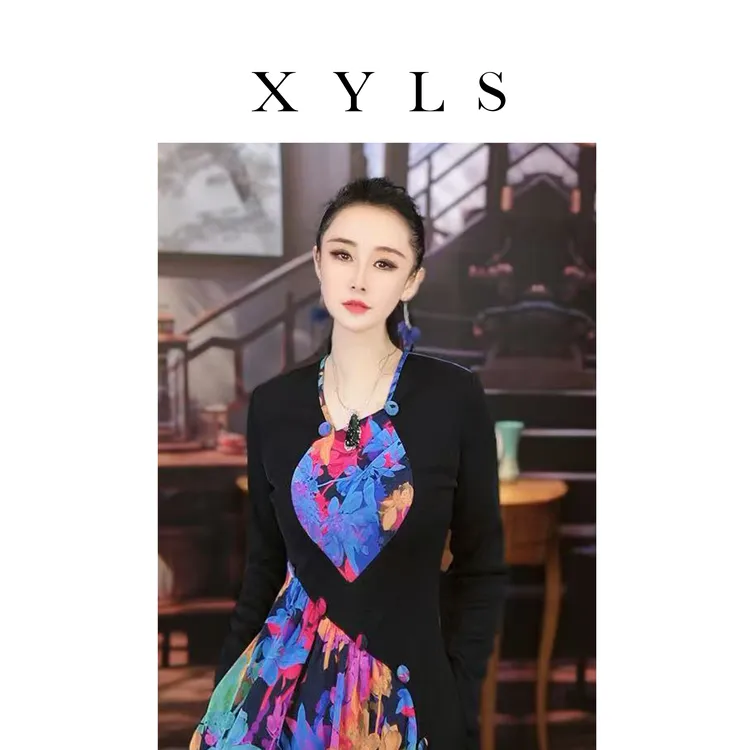 女装加绒弹力网纱连衣裙秋冬复古T006533