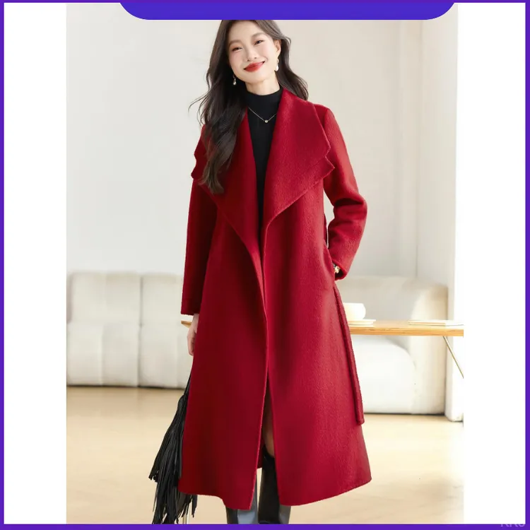 大码时尚设计感双面呢羊毛大衣女中长款加厚秋冬显瘦毛呢外套