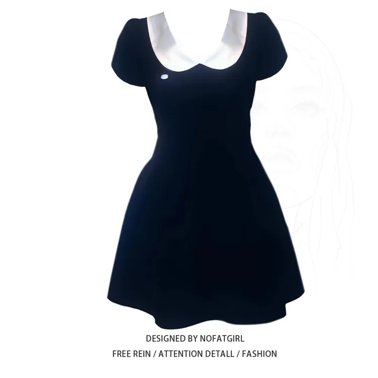 大码胖MM法式复古娃娃领公主袖a字裙夏季设计感收腰显瘦连衣裙女