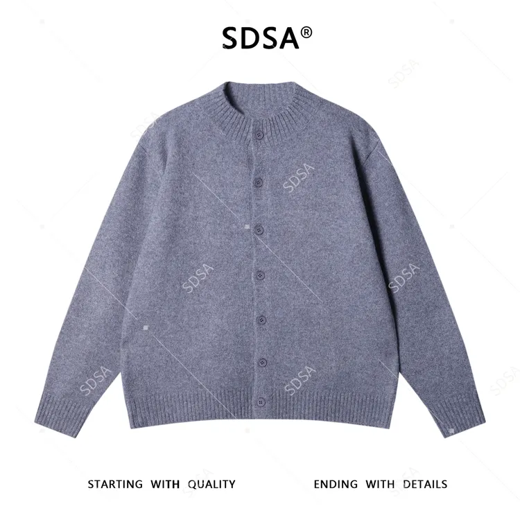 SDSA男士秋冬新款痞帅男装潮牌纯色纽扣开衫针织衫百搭圆领毛衣